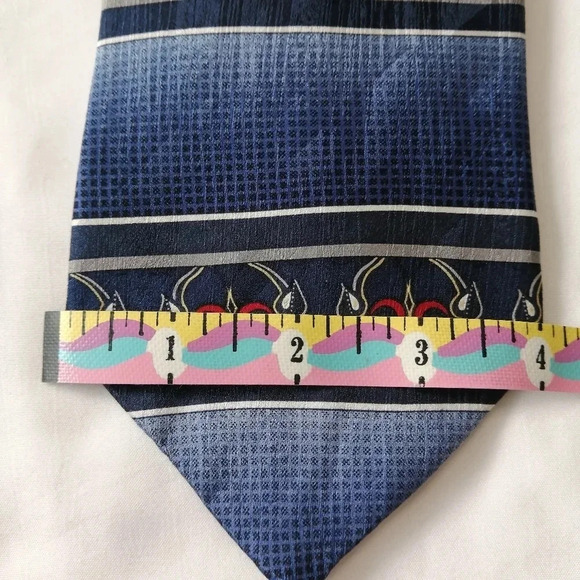 Vintage 80s Oscar de la Renta 100% Silk Blue Ombre and Red Patterned Tie - Picture 13 of 14